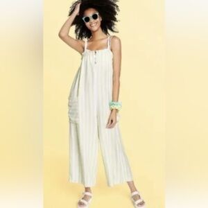 Stoney Clover Lane Striped Yellow Linen Jumpsuit Romper S